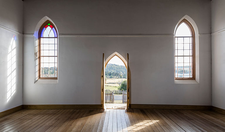 The interior of Sacred Heart Church in Hill End Historic Site. Photo: Silversalt Photography &copy; DPIE