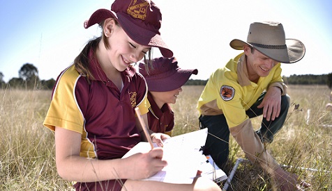 Western Sydney junior students performing quadrat, Bungarribee Park, Western Sydney Parklands, 2020. Photo: Adam Hollingworth: Hired Gun© DPIE