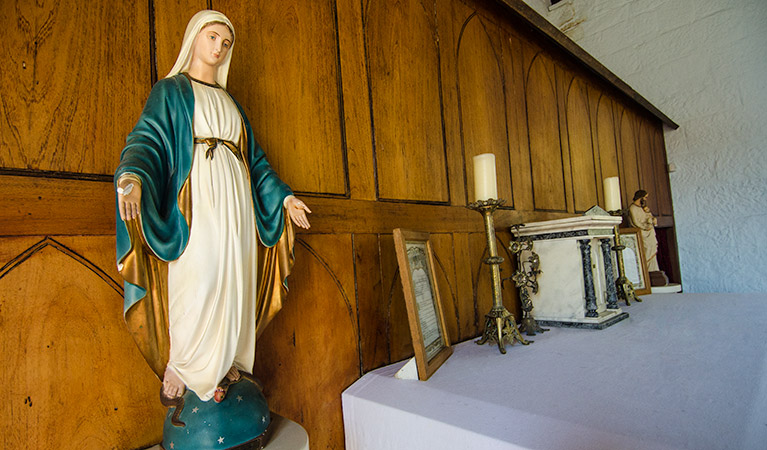 St Bernard's Church statue, Hartley Historic Site. Photo: John Spencer &copy; DPIE