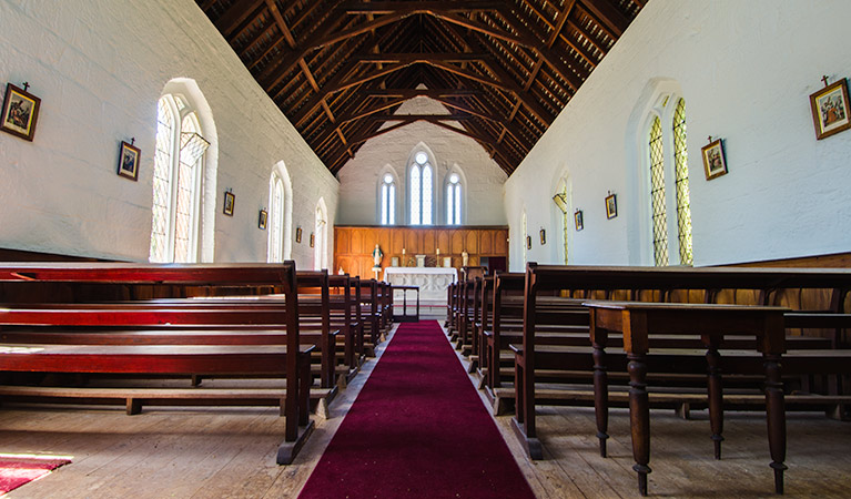 St Bernards Church aisle, Hartley Historic Site. Photo: John Spencer