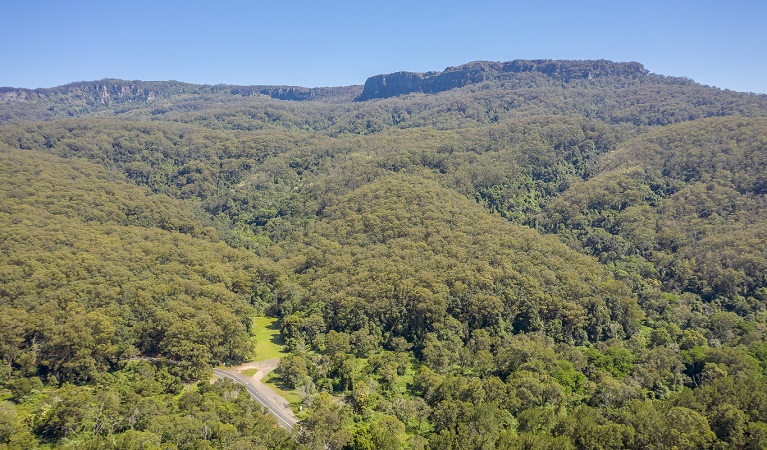 Aerial view of Cascades picnic area, Macquarie Pass National Park. Photo: John Spencer &copy;DPIE