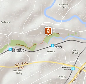 Map of Wolli Creek walking track, Wolli Creek Regional Park. Image: OEH